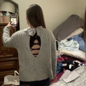Ribbon Tie open back aerie sweater
